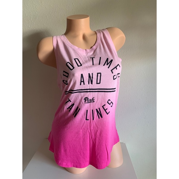 Victoria’s Secret PINK Ombre Muscle Tee Shirt Tank Top GOOD TIMES TAN LINES S - Picture 1 of 5